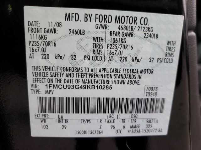 1FMCU93G49KB10285 - 2009 FORD ESCAPE XLT BLACK photo 12