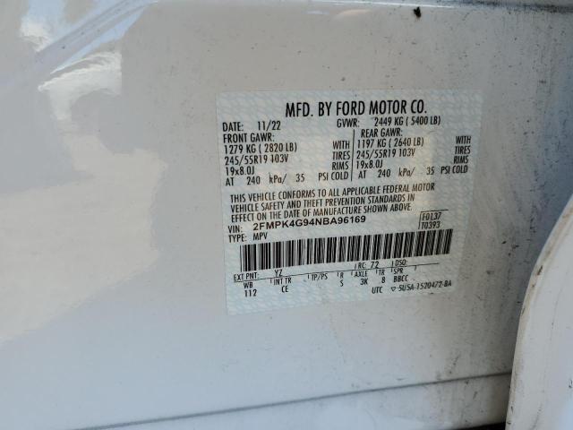 2FMPK4G94NBA96169 - 2022 FORD EDGE SE WHITE photo 12