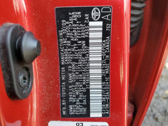 2T1BU4EE0AC294337 - 2010 TOYOTA COROLLA BASE RED photo 12