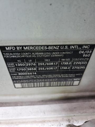 4JGAB57EX3A442467 - 2003 MERCEDES-BENZ ML 350 WHITE photo 13