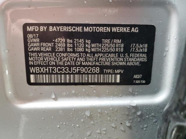 WBXHT3C33J5F90268 - 2018 BMW X1 XDRIVE28I ვერცხლისფერი ფოტო 12