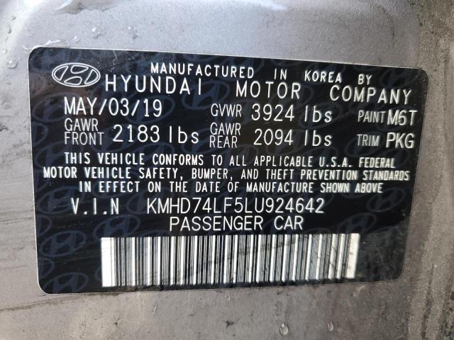 KMHD74LF5LU924642 - 2020 HYUNDAI ELANTRA SE GRAY photo 12