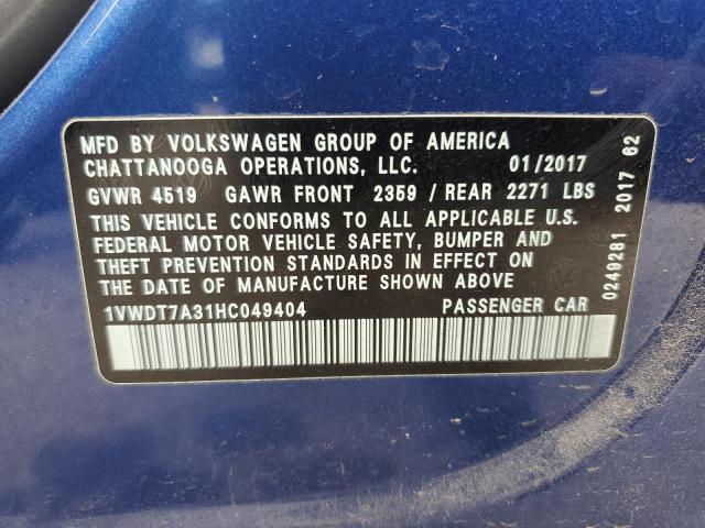 1VWDT7A31HC049404 - 2017 VOLKSWAGEN PASSAT R-LINE Mavi foto 12