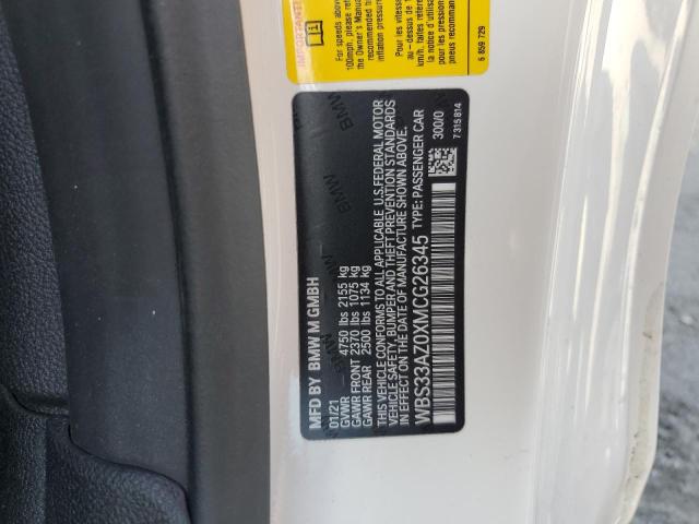 WBS33AZ0XMCG26345 - 2021 BMW M4 COMPETITION WHITE photo 12