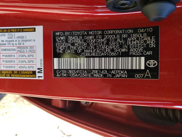 JTDBU4EE0A9108611 - 2010 TOYOTA COROLLA BASE 红色 照片 12