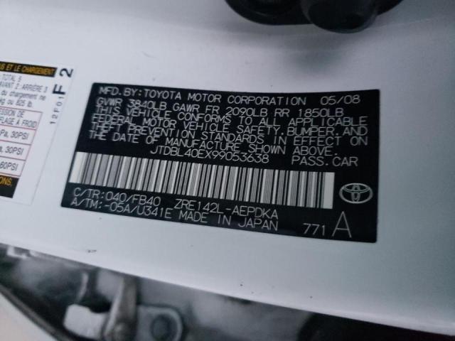 JTDBL40EX99053638 - 2009 TOYOTA COROLLA BASE WHITE photo 12