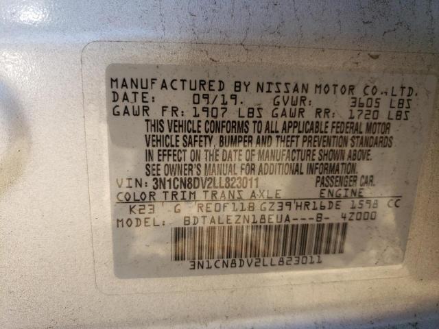 3N1CN8DV2LL823011 - 2020 NISSAN VERSA S SILVER photo 12