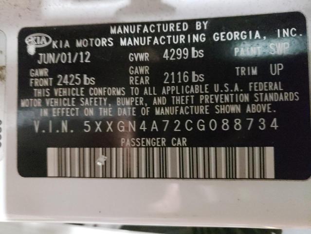 5XXGN4A72CG088734 - 2012 KIA OPTIMA EX WHITE photo 12