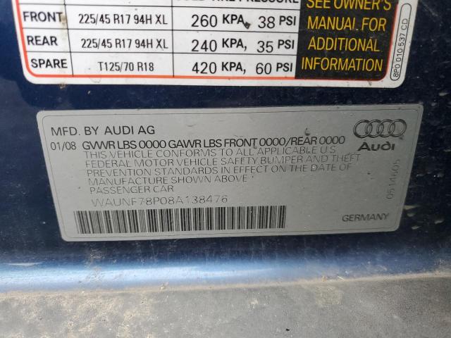 WAUNF78P08A138476 - 2008 AUDI A3 2.0 PREMIUM BLUE photo 12