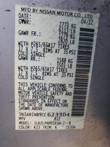 5N1AR1NB9CC623304 - 2012 NISSAN PATHFINDER S SILVER photo 14