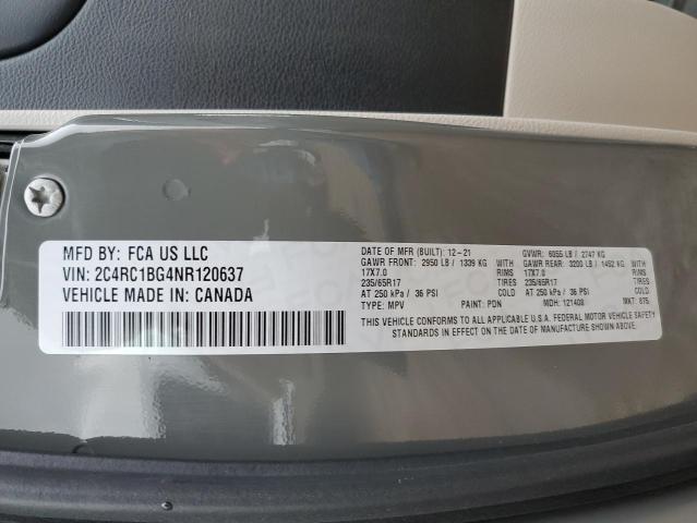 2C4RC1BG4NR120637 - 2022 CHRYSLER PACIFICA TOURING L Boz foto 13