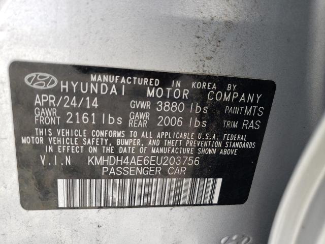 KMHDH4AE6EU203756 - 2014 HYUNDAI ELANTRA SE SILVER photo 12