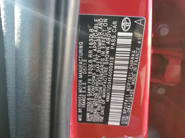 VNKKTUD34EA000913 - 2014 TOYOTA YARIS RED photo 12