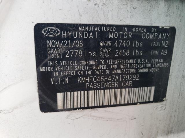 KMHFC46F47A179292 - 2007 HYUNDAI AZERA SE WHITE photo 13