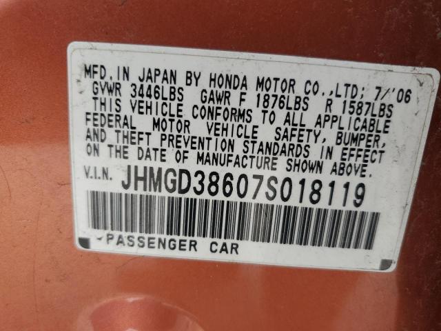 JHMGD38607S018119 - 2007 HONDA FIT S ORANGE photo 13