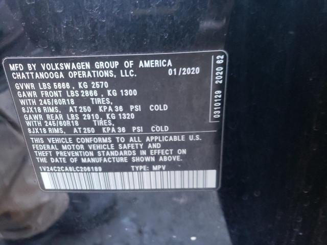 1V24C2CA8LC206189 - 2020 VOLKSWAGEN ATLAS CROS SE Черный фото 13