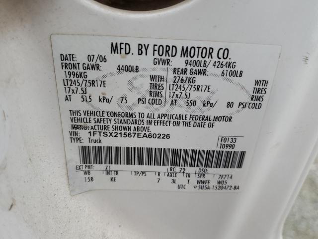 1FTSX21567EA60226 - 2007 FORD F250 SUPER DUTY WHITE photo 12