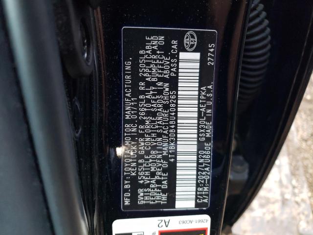 4T1BK3DB4BU408265 - 2011 TOYOTA AVALON BASE 黑色 照片 12