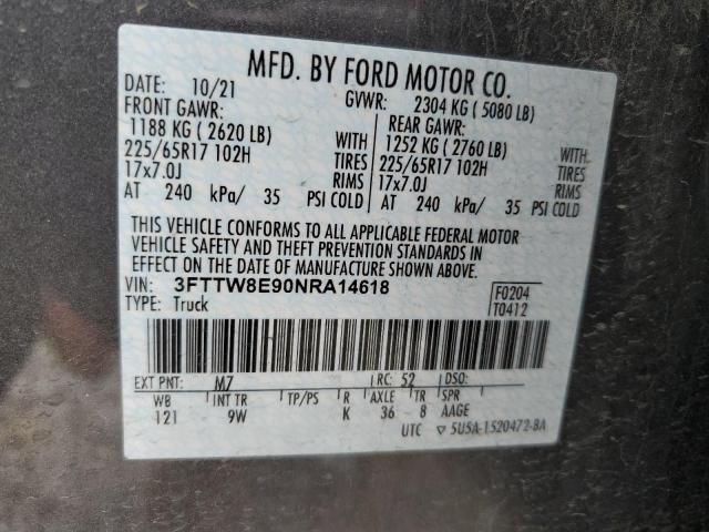 3FTTW8E90NRA14618 - 2022 FORD MAVERICK XL GRAY photo 13