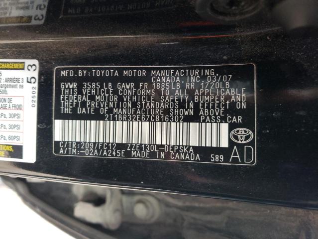 2T1BR32E67C816302 - 2007 TOYOTA COROLLA CE BLACK photo 12