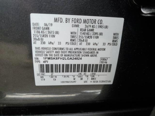 1FMSK8FH2LGA24824 - 2020 FORD EXPLORER LIMITED GRAY photo 13