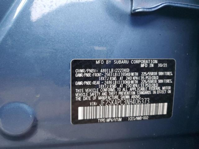 JF2SKAPC3NH406373 - 2022 SUBARU FORESTER LIMITED BLUE photo 12