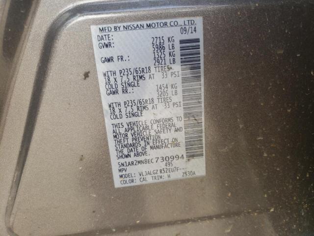 5N1AR2MN8EC730994 - 2014 NISSAN PATHFINDER S TAN photo 14