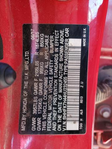 SHHFK7H44HU232455 - 2017 HONDA CIVIC SPORT RED photo 12