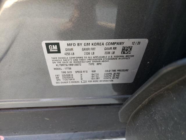 KL79MTSL1MB126072 - 2021 CHEVROLET TRAILBLAZE RS GRAY photo 12