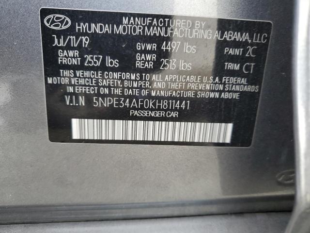 5NPE34AF0KH811441 - 2019 HYUNDAI SONATA LIMITED GRAY photo 12