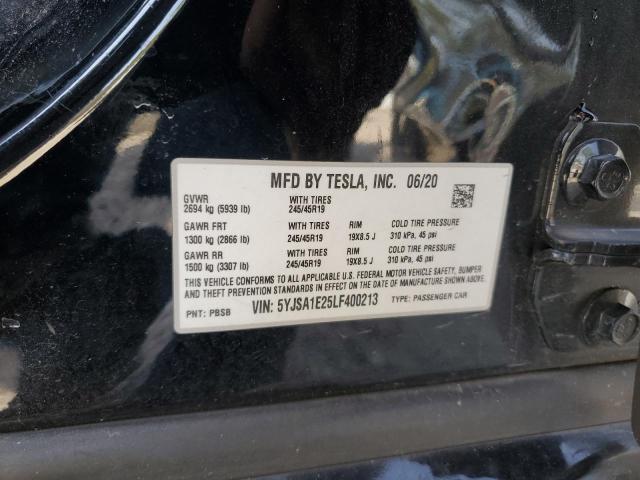 5YJSA1E25LF400213 - 2020 TESLA MODEL S შავი ფოტო 12