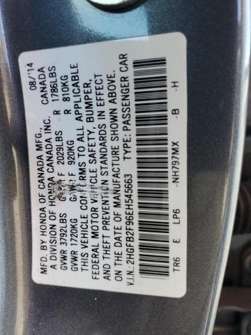 2HGFB2F96EH545663 - 2014 HONDA CIVIC EXL CHARCOAL photo 12