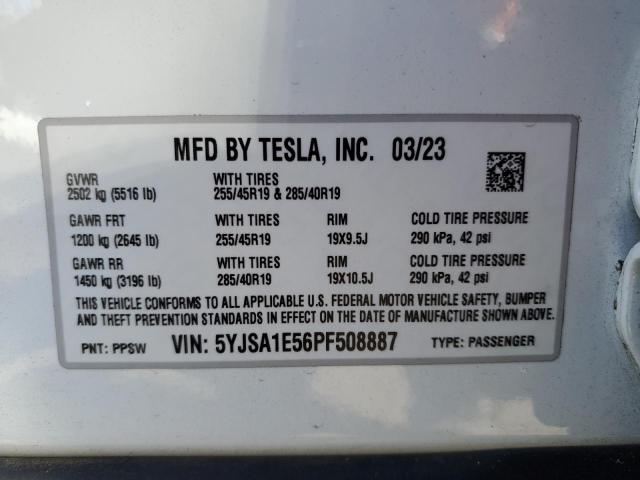 5YJSA1E56PF508887 - 2023 TESLA MODEL S თეთრი ფოტო 13
