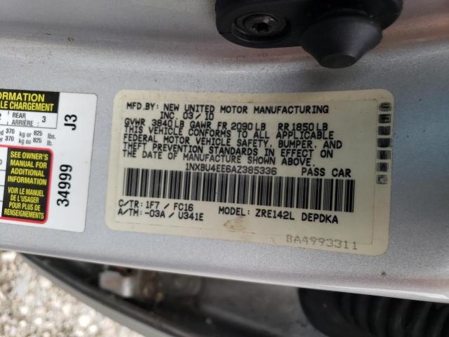 1NXBU4EE6AZ385336 - 2010 TOYOTA COROLLA BASE SILVER photo 13