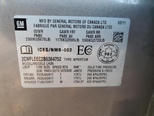 2CNFLEEC2B6364752 - 2011 CHEVROLET EQUINOX LT GRAY photo 12