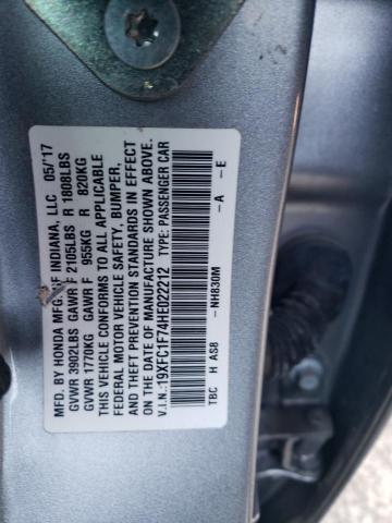 19XFC1F74HE022212 - 2017 HONDA CIVIC EXL ვერცხლისფერი ფოტო 12