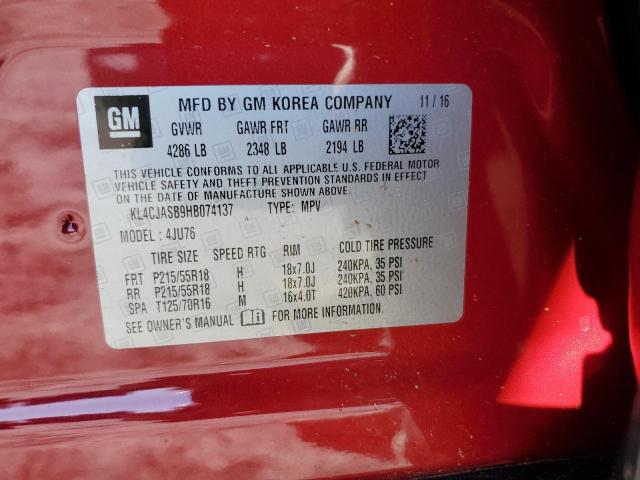 KL4CJASB9HB074137 - 2017 BUICK ENCORE PREFERRED RED photo 12