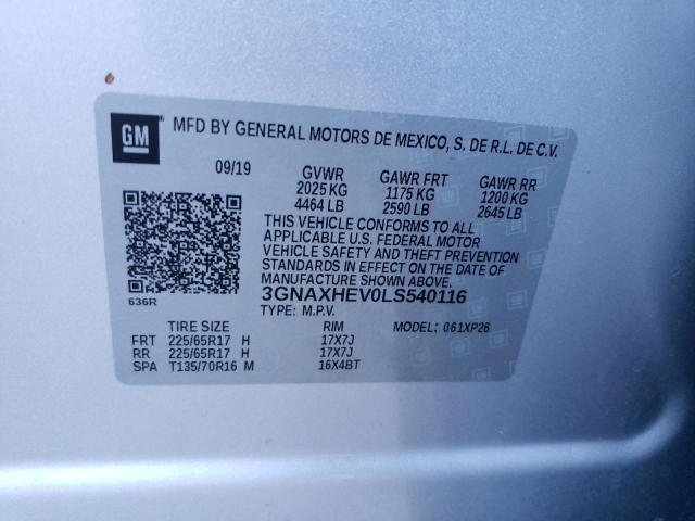 3GNAXHEV0LS540116 - 2020 CHEVROLET EQUINOX LS GRAY photo 12