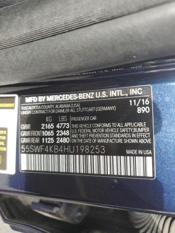 55SWF4KB4HU198253 - 2017 MERCEDES-BENZ C 300 4MATIC BLUE photo 12