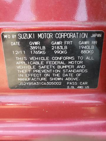 JS2YB5A31C6305002 - 2012 SUZUKI SX4 RED photo 12