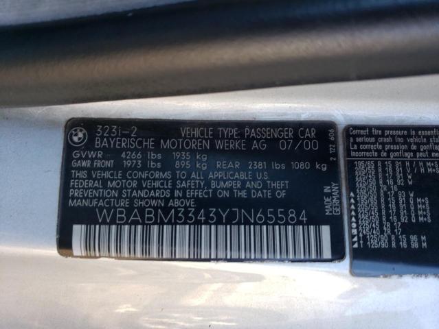 WBABM3343YJN65584 - 2000 BMW 323 CI SILVER photo 12