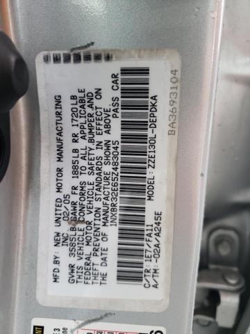 1NXBR32E65Z483045 - 2005 TOYOTA COROLLA CE SILVER photo 13