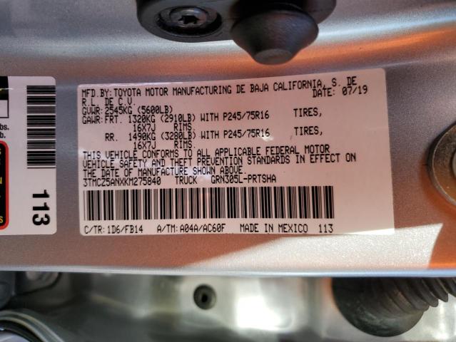 3TMCZ5ANXKM275840 - 2019 TOYOTA TACOMA DOUBLE CAB Күміс фото 11