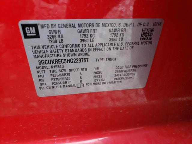 3GCUKREC5HG229767 - 2017 CHEVROLET SILVERADO K1500 LT RED photo 10