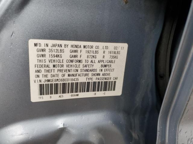 JHMGE8H36BC018435 - 2011 HONDA FIT BLUE photo 12