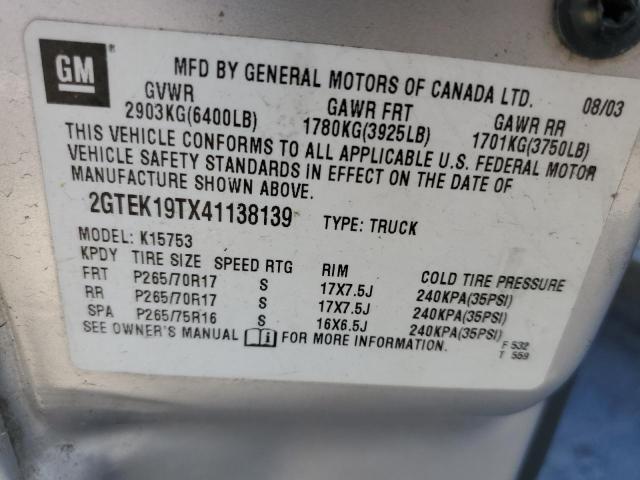 2GTEK19TX41138139 - 2004 GMC NEW SIERRA K1500 SILVER photo 13