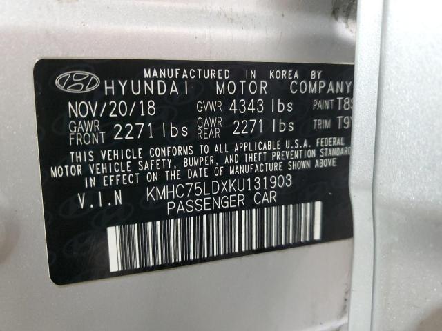 KMHC75LDXKU131903 - 2019 HYUNDAI IONIQ LIMITED SILVER photo 12