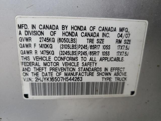 2HJYK16507H544263 - 2007 HONDA RIDGELINE RTL SILVER photo 12