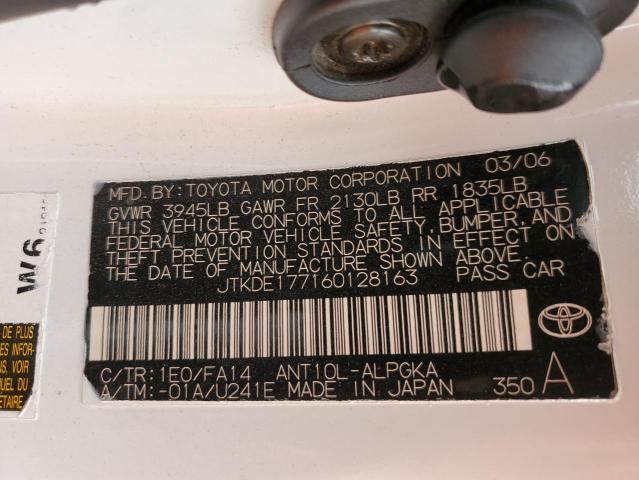 JTKDE177160128163 - 2006 TOYOTA SCION TC 白色 照片 12