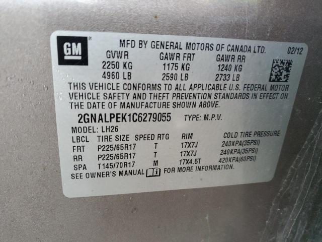 2GNALPEK1C6279055 - 2012 CHEVROLET EQUINOX LT GRAY photo 13